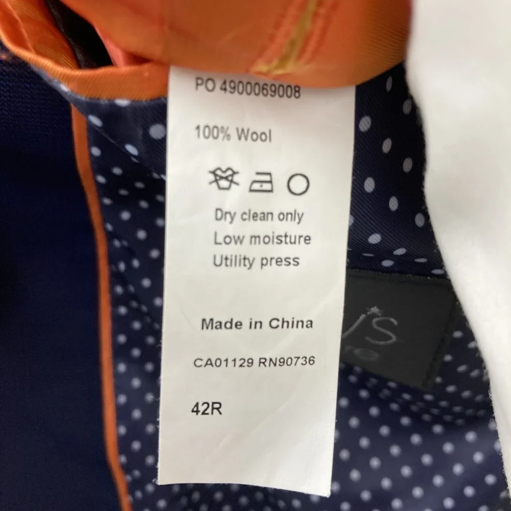 TALLIA Mens Wool 2-pc Suit 100%wool Size 42R 34x27.5 Navy Plaid Flat Front
